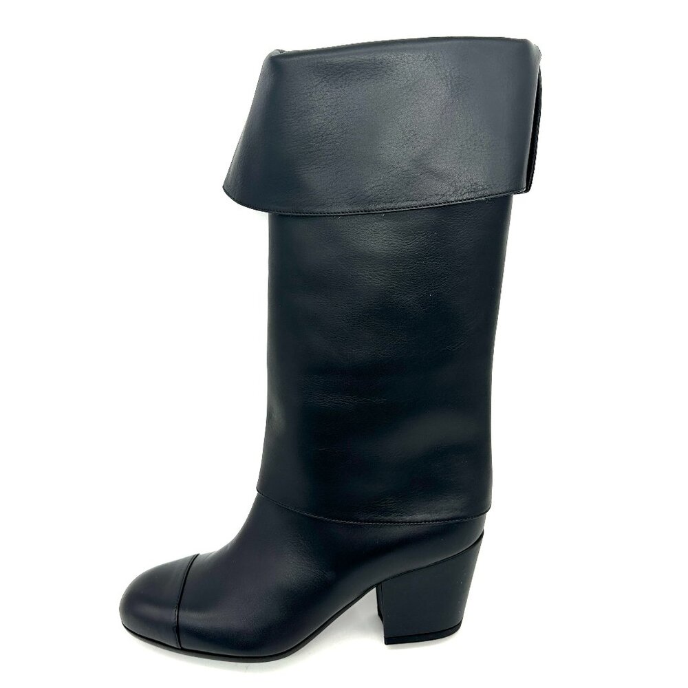 CHANEL 20K Calfskin Leather Musketeer Western Foldover Pirate Boots Heels
